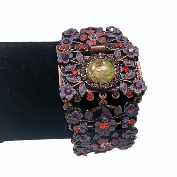 MX PURPLE AND PINK FLORAL BRACELET W CHERUB CLASP - Picture 9 of 16